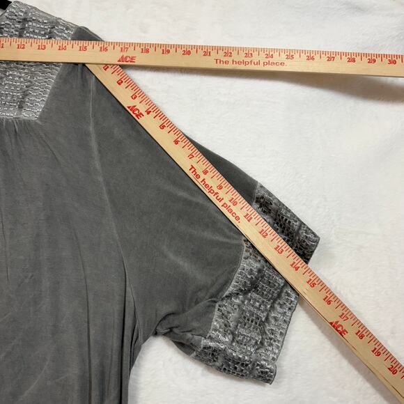 POL L Gray Boho Open Front Embroidered Kimono Cardigan Coastal Minimalist Hippie - Picture 7 of 9